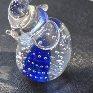 Blue and Clear Glass Elephant Figurine